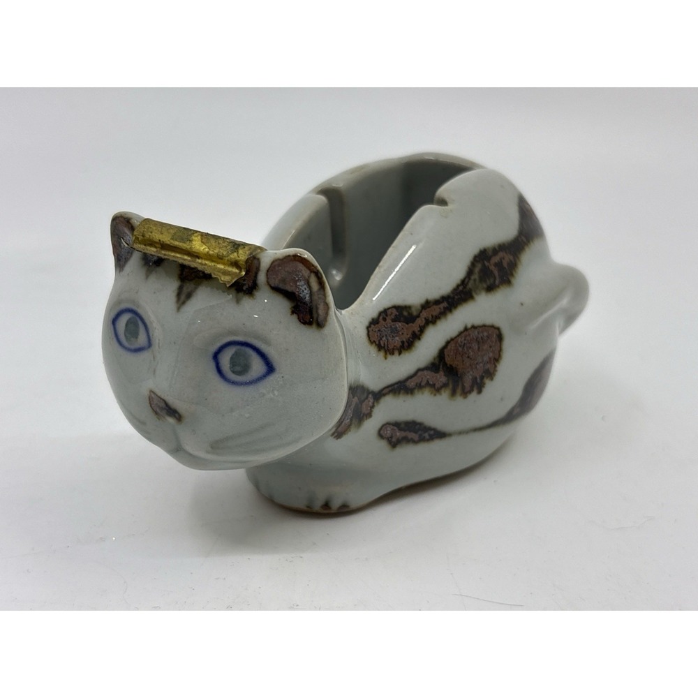 Vintage Figural Cat Tape Dispenser Art Pottery Stoneware Figurine MCM